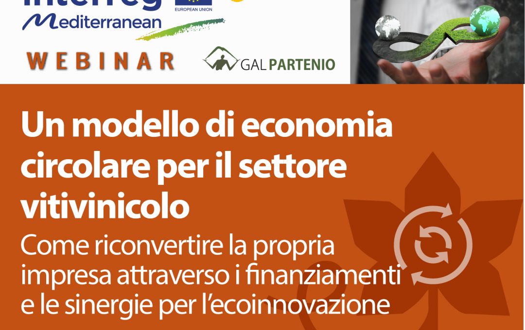 UN MODELLO DI ECONOMIA CIRCOLARE  PER IL SETTORE VITIVINICOLO: GIOVEDI 30 LUGLIO WEBINAR PROMOSSO DAL GAL PARTENIO NELL’AMBITO DEL PROGETTO EMBRACE