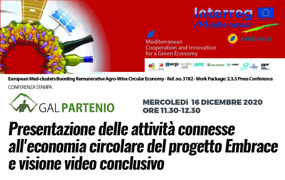 CONFERENZA STAMPA – Presentazione delle attività connesse all’economia circolare del progetto Embrace e visione video conclusivo