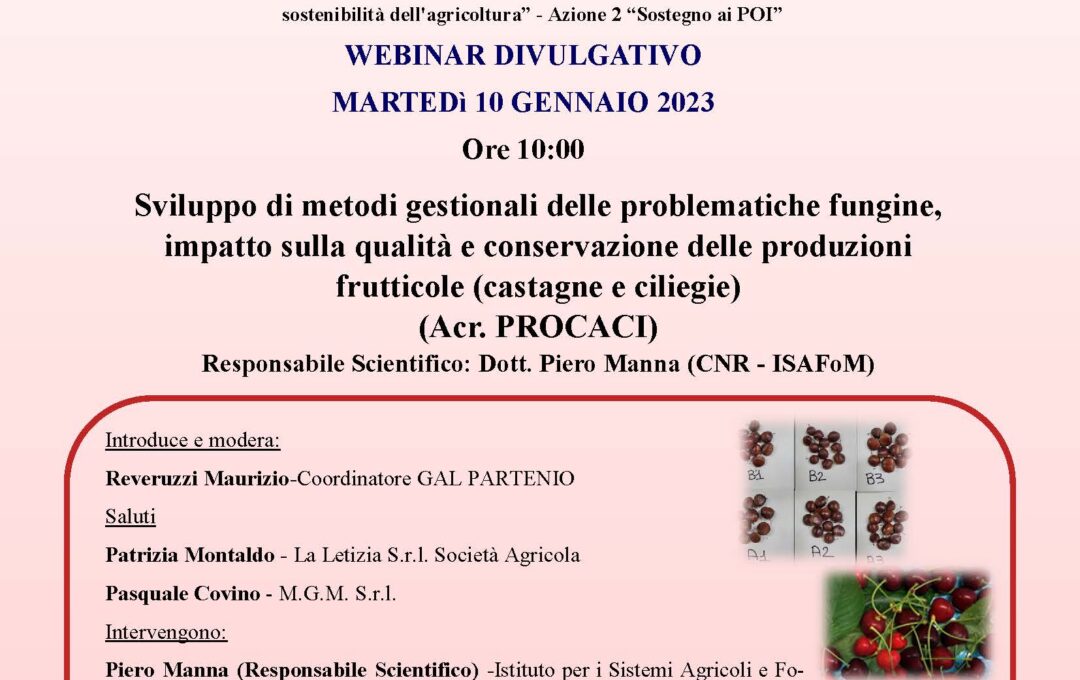 PSR Campania 2014-2020 – T.I. 16.1.1 “Sostegno per costituzione e funzionamento dei GO del PEI in materia di produttività e sostenibilità dell’agricoltura” – Azione 2 “Sostegno ai POI” – WEBINAR DIVULGATIVO MARTEDI’ 10 GENNAIO 2023