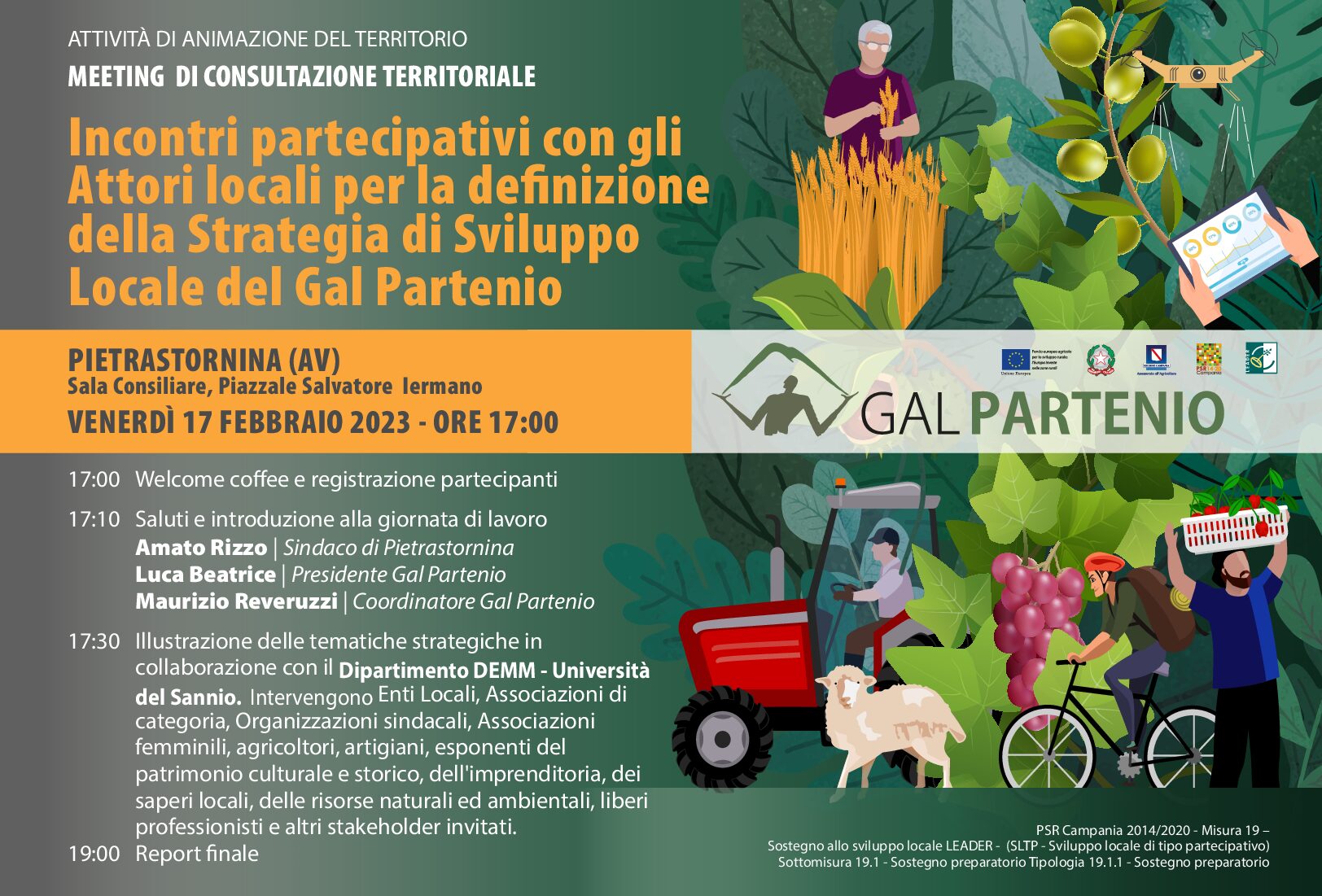 M.19 – T.I. 19.1.1 – ATTIVITA’ DI ANIMAZIONE DEL TERRITORIO – MEETING DI CONSULTAZIONE TERRITORIALE – 17 FEBBRAIO 2023 ORE 17:00 – PIETRASTORNINA