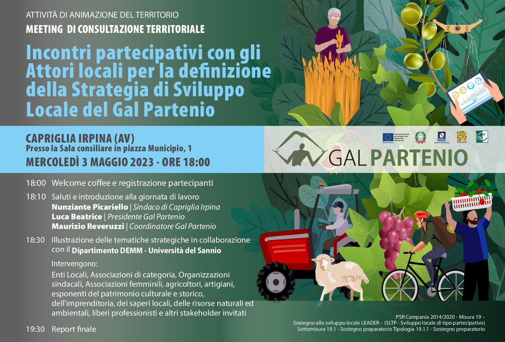 Programma di Sviluppo Rurale Campania 2014/2020. Misura 19 Sostegno allo Sviluppo locale Leader – Sviluppo Locale di Tipo Partecipativo – Sottomisura 19.1 Sostegno preparatorio – Tipologia 19.1.1 – Sostegno preparatorio.