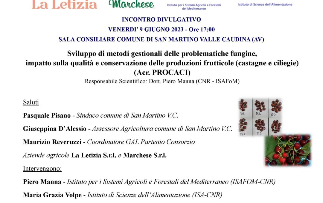 PSR CAMPANIA 2014/2020 T.I. 16.1.1 AZ.2 – PROGETTO PROCACI – INCONTRO DIVULGATIVO  VENERDI’ 9 GIUGNO 2023 – Ore 17:00 SALA CONSILIARE COMUNE DI SAN MARTINO VALLE CAUDINA (AV)